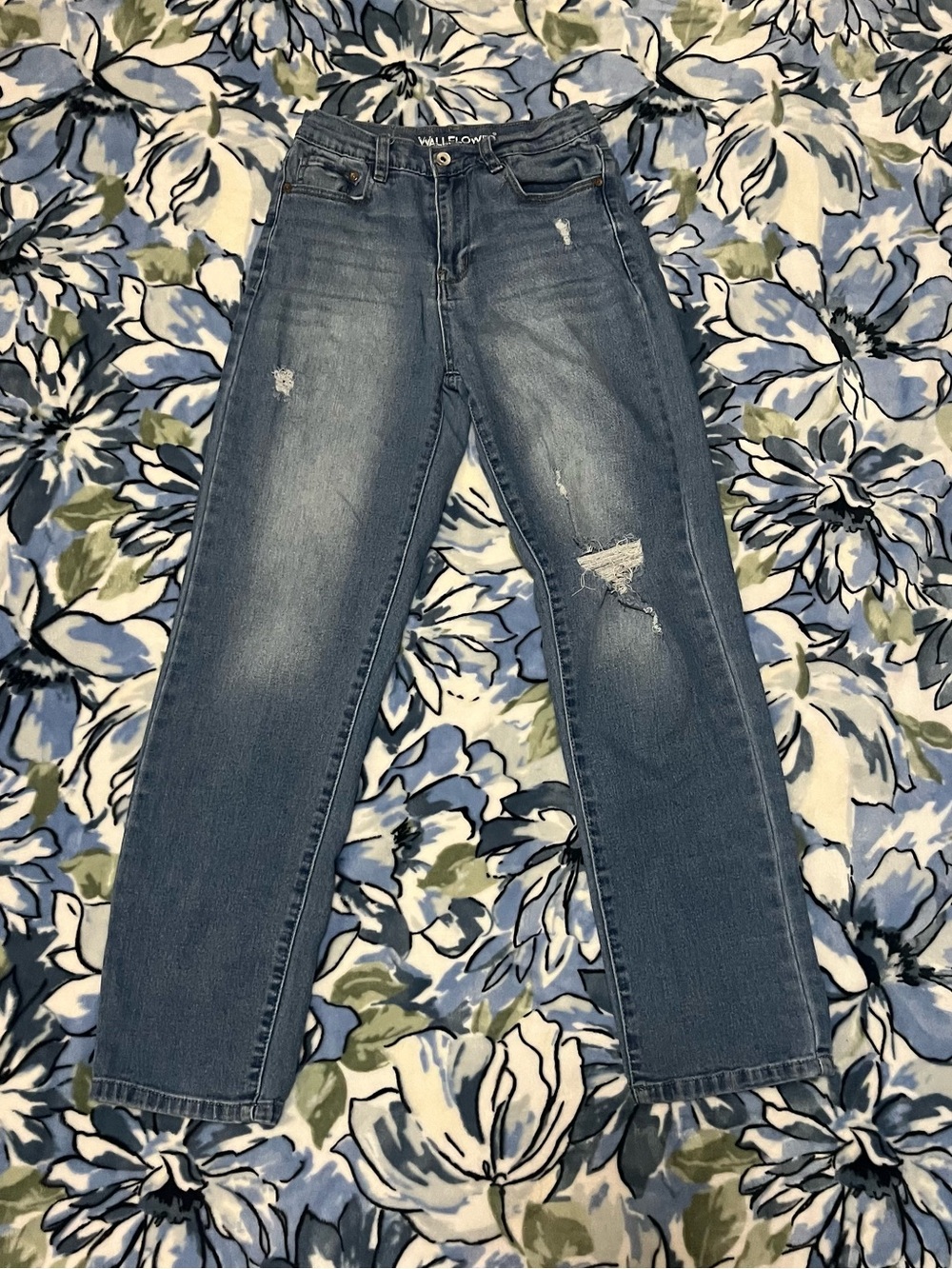 Wildflowers Distressed Straight Leg Jeans - Blue
